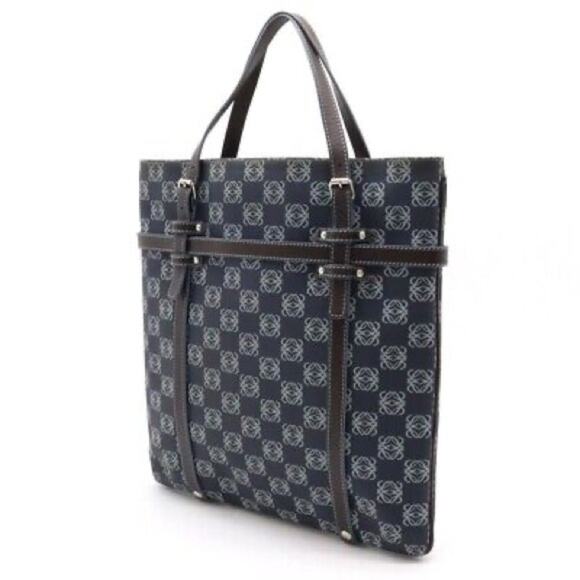 Loewe Handbags - LOEWE Anagram tote bag handbag PVC leather navy light blue dark brown Rare
